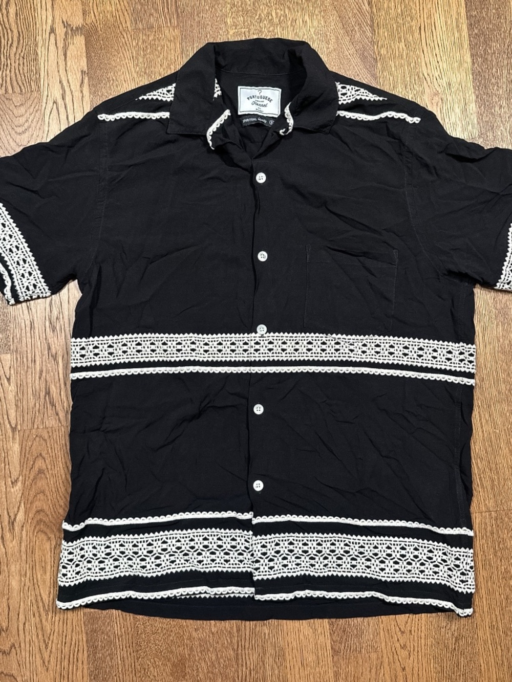Portuguese Flannel Folclore 1 Viscose Black White S/S Button Shirt Mens XL